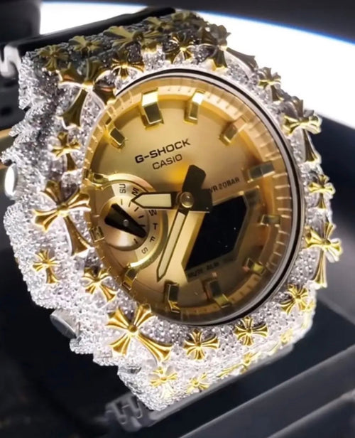 Gold Rush close-up of the gold dial and gold cross accents